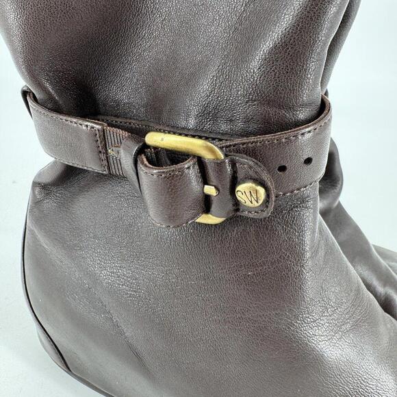 Stuart Weitzman boots womens 8 brown soft leather designer minimalist wedge - Picture 5 of 7